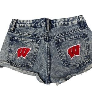 Bullhead jean shorts Acid Wash Denim Shorts Wisconsin Badgers patch